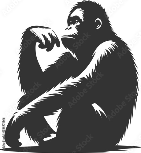 Vector illustration of a orangutan animal drawing silhouette