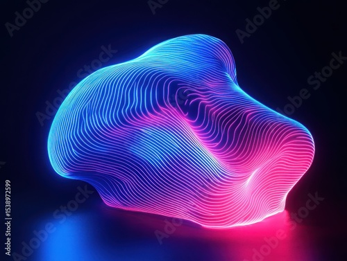 Abstract Glowing Topographic Shape with Blue and Pink Gradient on Dark Background