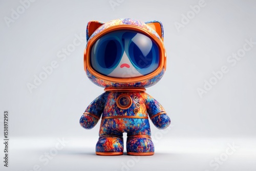 A colorful robot with a sad face