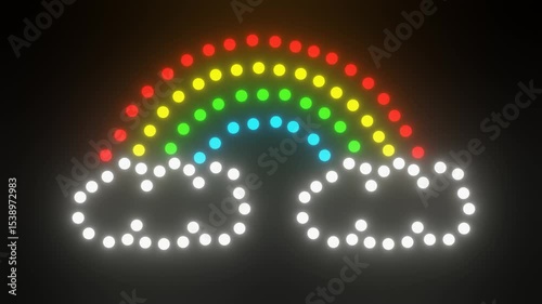 Flashing Neon Dot Rainbow with Clouds on Black