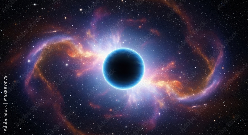 Obraz premium Space Black Hole Bending Light and Pulling Matter Inside