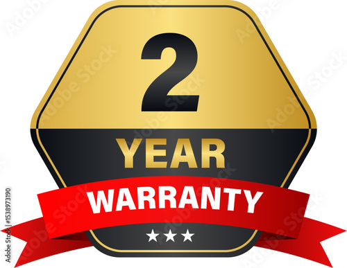 2 Year Warranty Badge Label Vector Design. Golden warranty stamp