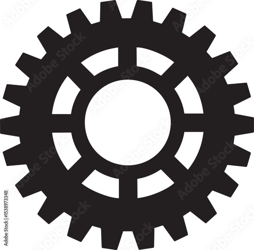 Gear Rotation Silhouette in Black | Industrial Cog Icon Illustration Vector Format