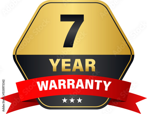7 Year Warranty Badge Label Vector Design. Golden warranty stamp