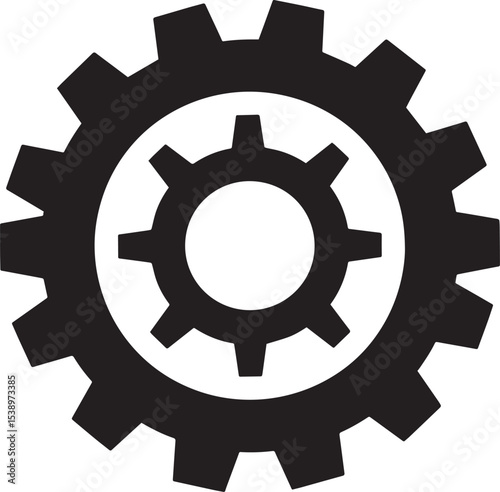 Gear Rotation Silhouette in Black | Industrial Cog Icon Illustration Vector Format