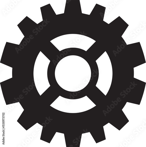 Gear Rotation Silhouette in Black | Industrial Cog Icon Illustration Vector Format