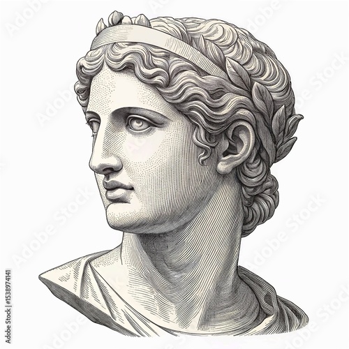 Detailed Line Art of Ancient Roman Sculpture with Regal Expression