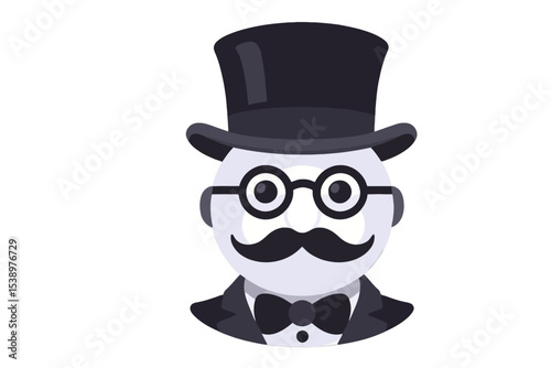 Cartoon Gentleman with Top Hat and Bow Tie Illustration - Stylish Character Design - Unique Avatar Graphic for Men - Elegant and Sophisticated Icon