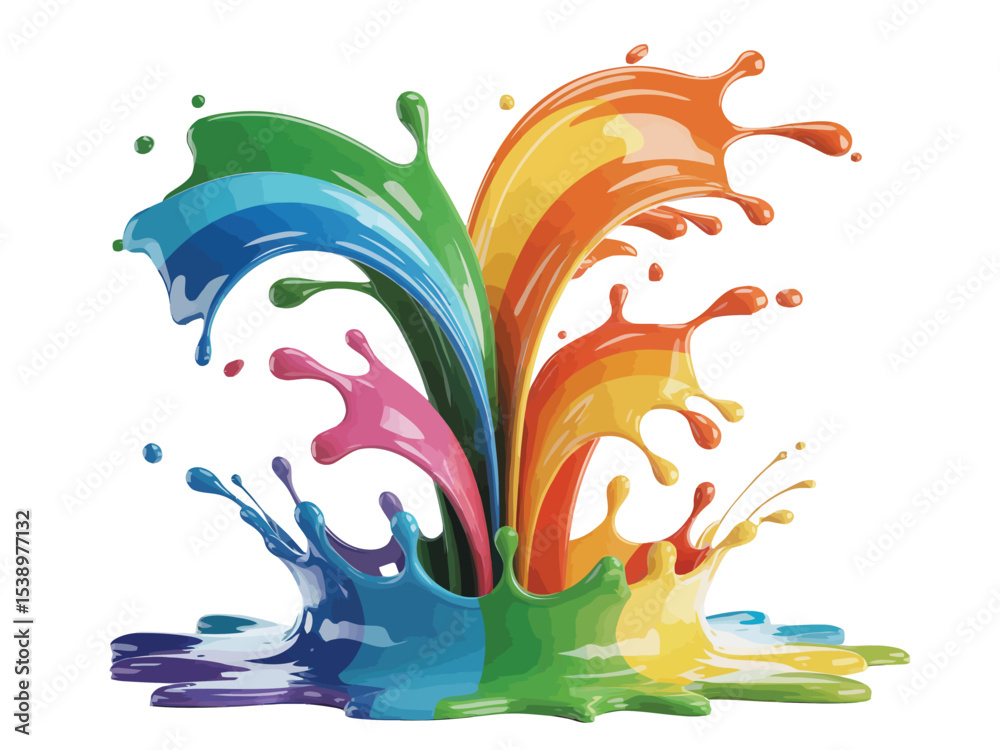 Obraz premium Rainbow Paint Splashes Colorful Liquid Explosion Vibrant Hues Dynamic Flowing Design vector