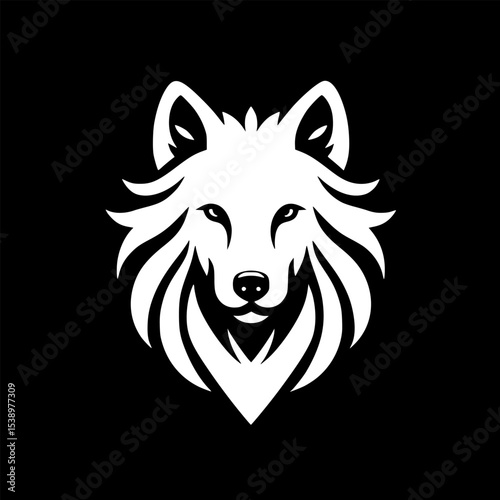 Minimal wolf vector art in black and white, clean lines with a strong, wild aura.
