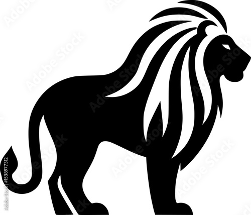 A clean lion vector in black and white, majestic and bold with minimal lines.