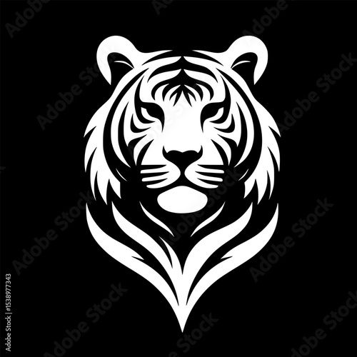 A sleek black and white tiger vector in clean minimalist style, bold and striking.