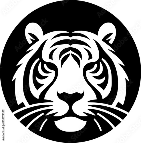 A sleek black and white tiger vector in clean minimalist style, bold and striking.