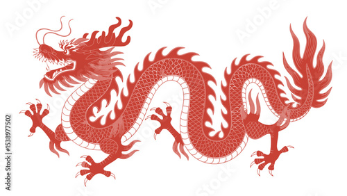 Red Chinese Dragon Illustration White Background Mythological Creature mythical