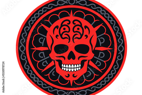 Red Skull Emblem with Celtic Knot Border - Gothic Art Print for Dark Decor - Spooky Wall Hanging - Alternative Fashion Inspired Design- Occult Symbolism