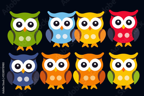 Wallpaper Mural Colorful Cartoon Owls Illustration-Cute Owl Pattern Graphic-Vibrant Bird Artwork for Kids-Educational Owl Design-Playful Animal Illustration-Owl themed Nursery Decor Torontodigital.ca