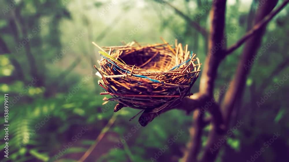 Empty bird nest in tree branch