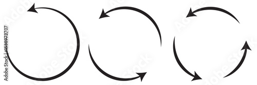  Set of circle arrow icon. Rotate arrow and spinning loading symbol. Circular rotation loading elements, redo process. Vector set of circle arrows isolated on white background. 