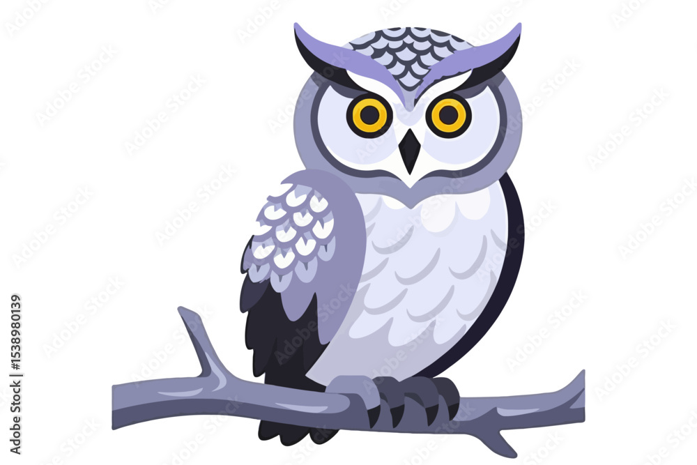Fototapeta premium Cute Cartoon Owl Illustration-Owl on Branch-Adorable Animal Graphic-Wildlife Art-Educational Kids Artwork-Owl Mascot Character-Nature Illustration