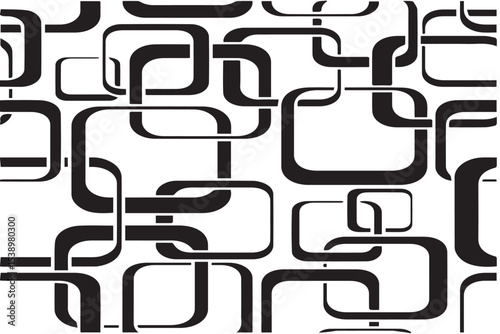 Retro Black and White Connected Rounded Rectangles Seamless Pattern