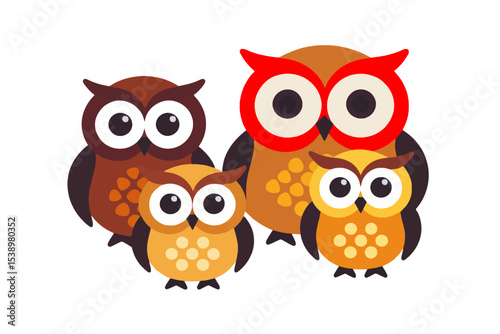 Cute Owl Family Illustration- Cartoon Owl Characters- Whimsical Bird Art for Kids- Adorable Owl Design- Fun and Colorful Owl Graphic for Prints and Decor