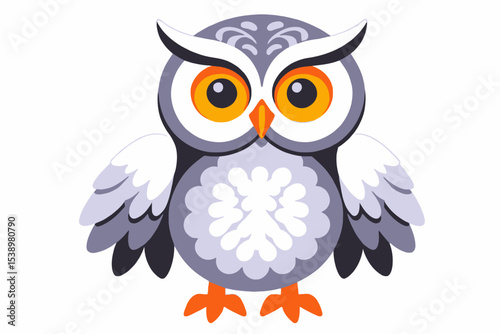 Cute Cartoon Owl Illustration- Whimsical Owl Image with Big Orange Eyes- Perfect for Children's Designs and Educational Materials- Colorful Owl Graphic- Animal Clipart