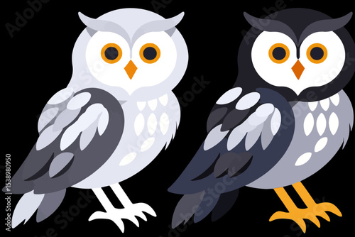 Cartoon Owls Clipart- Cute Owl Illustration- Vector Owls Image- Black and White Owl Graphic- Animals- Birds of Prey- Educational Resources- School Projects- Owl Art