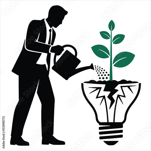 Business Growth Concept with Light Bulb and Plant Vector
