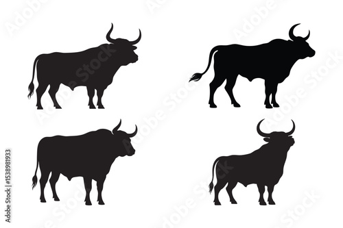 Bull Silhouette Vector Set for Farm Animal and Agriculture Design