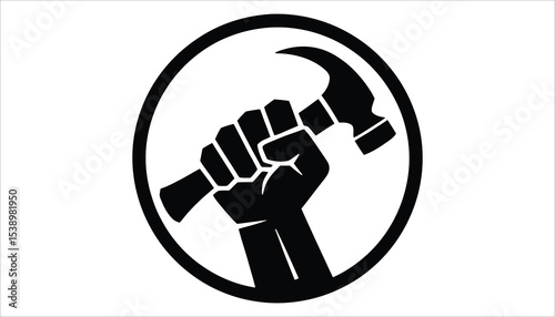 Worker Hand Holding Hammer Icon Vector Silhouette