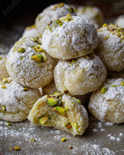 533 Homemade Pistachio Wedding Cookies [ 2 cups allpurpose flour 1/2 teaspoon baking powder 1 cup unsalted butter softened 1/2 cup powdered sugar 1 teaspoon vanilla extract 1/2 teaspoon almond extract