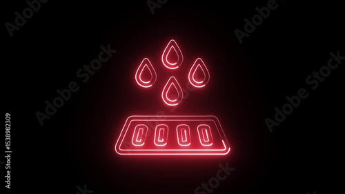 glowing neon drainage icon, isolated, black background, hd motion graphic animation