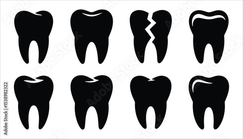 Tooth Silhouette Vector Set with Dental Icons