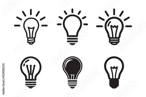 Light Bulb Icon Set Black Outline and Silhouette Vector Design
