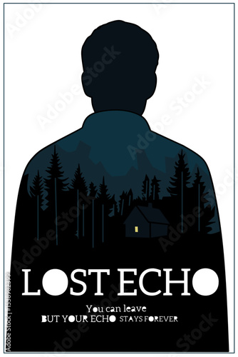 Fantasy Silhouette of Man with Forest Scene – Vector Illustration
