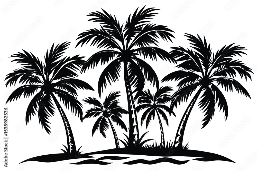 Fototapeta premium Majestic Palm Trees Silhouette Tropical Paradise Illustration