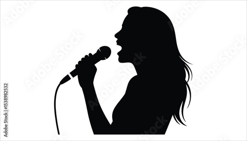 Female Singer Silhouette Holding Microphone Vector