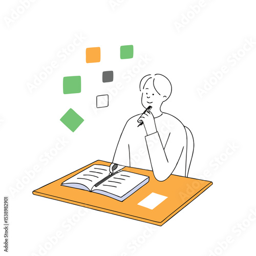 Businessman, Thinking for Business Idea Vector Illustration, Creative Planning and Innovation Concept in Flat Design