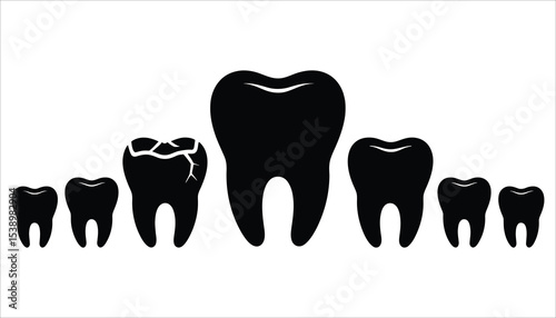 Tooth Silhouette Set with Cavity and Cracks