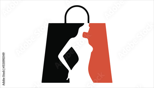 Fashion Shopping Bag with Woman Silhouette Vector