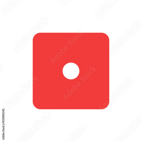 Single red die with one dot, representing the number 1 in dice games, gaming symbols, or chance-related icons for apps, board games, or gambling designs.