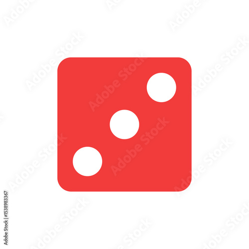 Red die showing three dots, representing the number 3 in dice games, chance, or gambling icons. Suitable for board games, gaming apps, and entertainment content related to games of luck.