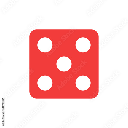 Red die showing five dots, representing the number 5 in dice games, chance, or gambling icons. Perfect for board games, gaming apps, and content related to randomness and probability.