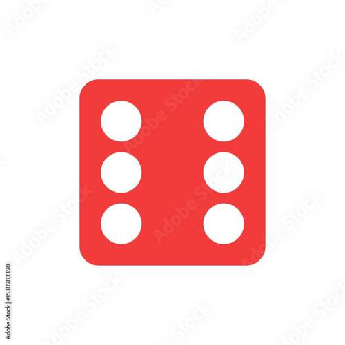 Red die showing six dots, representing the number 6 in dice games, chance, or gambling icons. Ideal for board games, gaming apps, and content associated with probability and randomness.