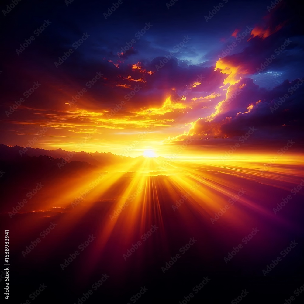 Obraz premium Radiant Sunrise Through Dramatic Cloudscape