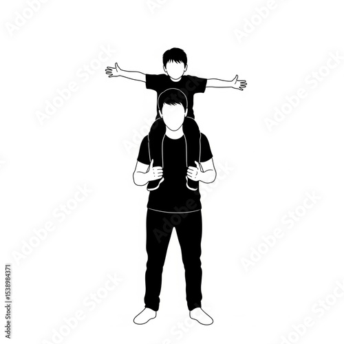 Father and Son Shoulder Ride Illustration