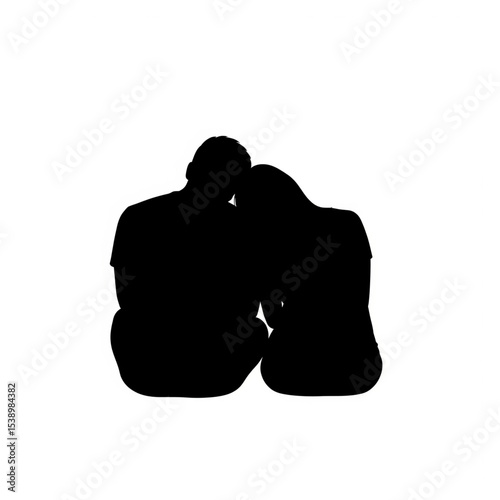 The female figure is leaning her head on the male figure's shoulder. They are facing away from the viewer, showing their backs.
