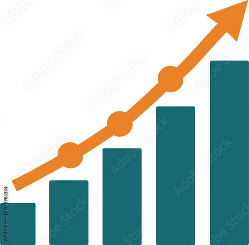 Financial growth concept represented by a bar chart with an ascending trend arrow.