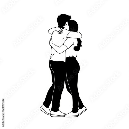 Minimalist Illustration of Couple Embracing