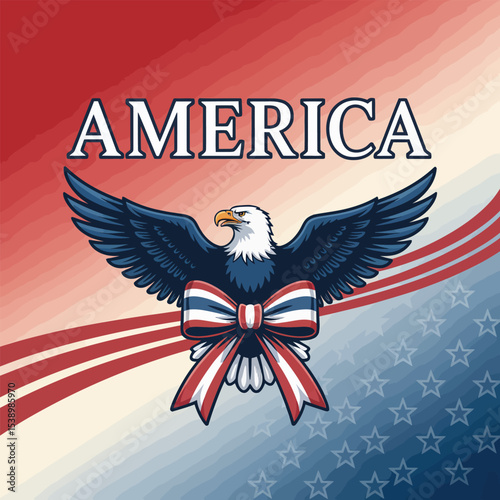 Patriotic vector illustration of the american eagle with wings and america text